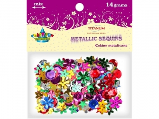 Cekiny mix wzorw metaliczne mix kolorw 14g wzory: kwiaty, kwiaty gadkie, gwiazdy, okrge