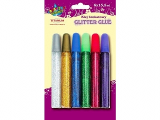 Klej z brokatem 6 kolorów x15ml
