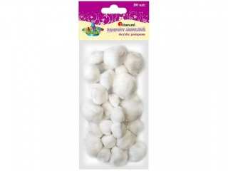 Pompony akrylowe mix 20szt. białe