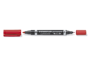 Pisak dwustronny Lumocolor duo, F i okrga koc. M, wodoodporny, czerwony, Staedtler [opakowanie=10szt]