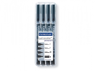Pisak Lumocolor, zestaw 4 grubości, czarny, w etui, Staedtler
