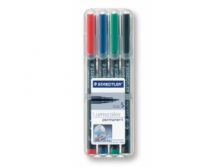 Foliopis Lumocolor, S, wodoodporny, zestaw 4 kol. (2, 3, 5, 9) w etui box, Staedtler