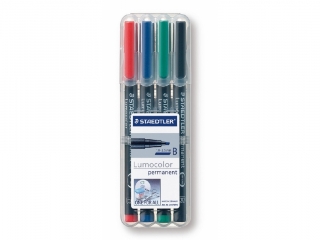 Foliopis Lumocolor, B, wodoodporny, zestaw 4 kol. (2, 3, 5, 9) w etui box, Staedtler