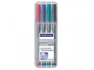 Foliopis Lumocolor, F, zmywalny, 4 kol. (2, 3, 5, 9) w etui box, Staedtler