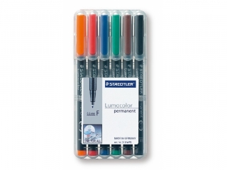 Foliopis Lumocolor, F, wodoodporny, zestaw 6 kol. (2, 3, 4, 5, 7, 9) w etui box, Staedtler [opakowanie=10szt]