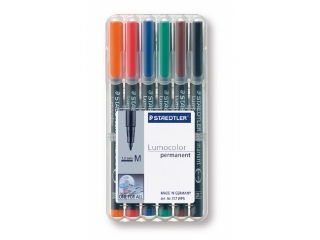 Foliopis Lumocolor, M, wodoodporny, zestaw 6 kol. (2, 3, 4, 5, 7, 9) w etui box, Staedtler [opakowanie=10szt]