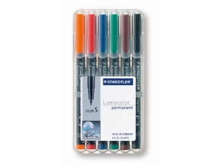 Foliopis Lumocolor, S, wodoodporny, zestaw 6 kol. (2, 3, 4, 5, 7, 9) w etui box, Staedtler [opakowanie=10szt]