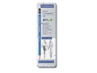 Owek Mars Lumograph, szecioktny, 6 szt. w metal. opak., tw. 8B, 7B, 6B, 4B, 2B, B, Staedtler