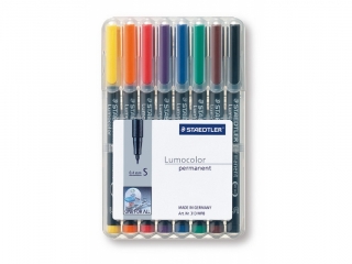 Foliopis Lumocolor, S, wodoodporny, zestaw 8 kol.  (1, 2, 3, 4, 5, 6, 7, 9) w etui box, Staedtler [opakowanie=10szt]