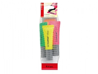 ZAKREŚLACZ STABILO NEON, KPL 4 SZT. ŻÓŁTY/ZIEL/POMAR/RÓŻ (10)