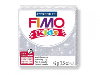 Kostka FIMO Kids, 42g, biały brokatowy, masa termoutwardzalna, Staedtler