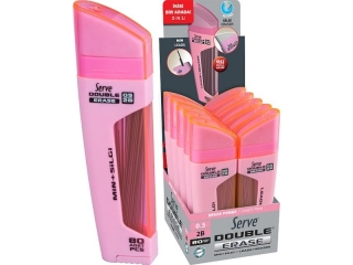 DOUBLE ERASE wkł.graf. 80szt. 0, 5mm + Guma x10 kol. różowy (0proc)