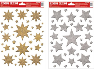 Witraż okienny -gwiazdki rozmiar: 20 x 30cm kolor: złoty, srebrny 4 wzory