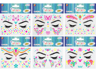 Tatuaże do twarzy TAT-6744 świecące w świetle UV, rozm. 15x10, 5cm, mix wzorów