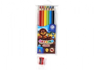 Kredki owkowe trjktne Jumbo 6 kolorw ASTRINO + temperwka  [opakowanie=12szt]