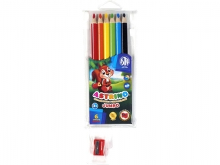 Kredki owkowe trjktne Jumbo 6 kolorw ASTRINO + temperwka  [opakowanie=12szt]