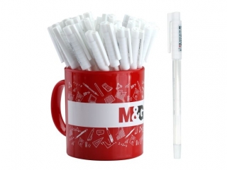 Długopis żelowy OfficeG, 0.8mm, biały, 36szt w kubku, MG