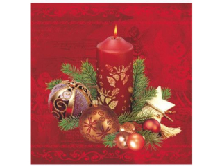 Serwetki POL-MAK GWIAZDKA Daisy Lunch 33cm 20szt. Red Candle x Baubles Red SD_GW_001901  [opakowanie=24szt]