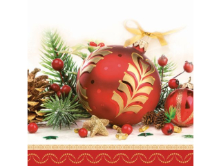 Serwetki POL-MAK GWIAZDKA Daisy Lunch 33cm 20szt. Red Decorative Bauble SD_GW_005101  [opakowanie=24szt]