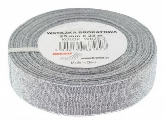 Wstążka brokatowa rozmiar: 25mm x 22 m kolor: srebrny