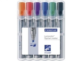 Marker Lumocolor do tablic flipchart, ścięty, 6 kol. (2, 3, 4, 5, 6, 9) w etui box, Staedtler