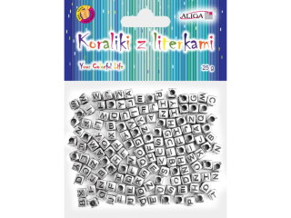 Koraliki PJA-0347 metalowe z literkami, rozm. 6x6mm, op.25g