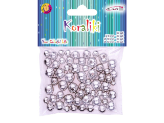 Koraliki plastikowe PJ-9470 srebrne, metalizowane, mix rozm., op. 60szt.