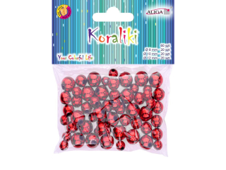 Koraliki plastikowe PJ-9487 czerwone, metalizowane, mix rozm., op. 60szt.