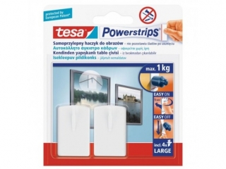 HACZYK SAMOPRZYLEPNY POWERSTRIPS TESA KWADRATOWY, DUZY, BIAY 2SZT.BLISTER [opakowanie=12szt]