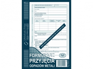 Druk -Formularz przyjcia odpadw metali