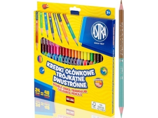 Kredki owkowe dwustronne trjktne ASTRA - 24=48 kolorw z temperwk [opakowanie=6szt]