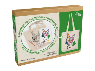 ROSA TALENT ZESTAW - TORBA DO MALOWANIA BRIGHT PUG, BAWEŁNA 220 G. 38X42 CM