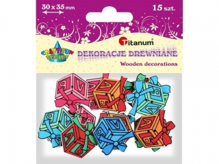 Drewniane guziki Prezenty kolorowe 30x35mm 15szt.