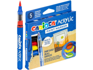 Markery akrylowe z pdzelkiem CARIOCA blister 5 kol. (45280)