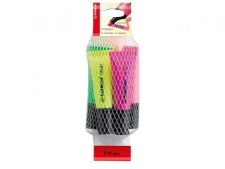 ZAKREŚLACZ STABILO NEON, KPL 5 SZT. ŻÓTY/ ZIEL./POM.RÓŻ./MAG. (10)
