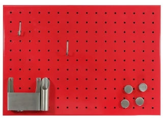 TABLICA MAGNETYCZNA MEMOBOARDS, BEZ RAMY, CZERWONA, Z OTWORAMI NA HACZYKI, 50X35 CM