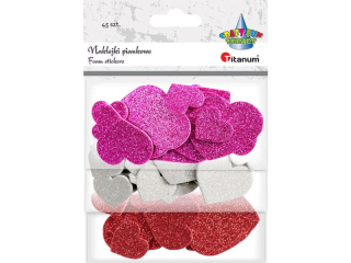 Naklejki piankowe serca 3 kolory 3 rozmiary 28x25/38x35/52x47mm 45szt.