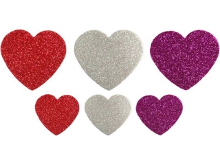 Naklejki piankowe serca 3 kolory 3 rozmiary 28x25/38x35/52x47mm 45szt.