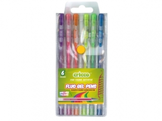 DŁUGOPISY ŻELOWE FLUORESCENCYJNE CRICCO 6-KOL. ETUI