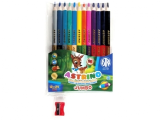 Kredki o��wkowe dwustronne tr�jk�tne Jumbo 12=24 kolory ASTRINO + temper�wka  [opakowanie=12szt]