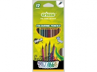 KREDKI CRICCO TRÓJKĄTNE 12-KOL.METALICZNE BLACK WOOD