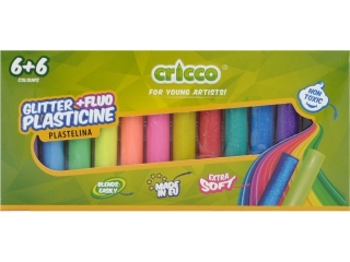 PLASTELINA CRICCO 12 KOLORÓW (6x FLUO + 6x BROKAT)