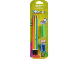 OŁÓWKI CRICCO NEONOWE 3 SZT. MIX TWARDOŚCI + TEMPERÓWKA + GUMKA, BLISTER