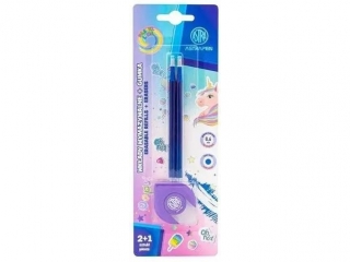 Wkady wymazywalne niebieskie 0, 6 mm + gumka do dugopisw wymazywalnych i owkw ASTRAPEN Oops! UNICORN - 2 +1 blister [opakowanie=24szt]