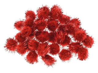 Pompony metalizowane rozmiar: 20mm ilość: 40 szt kolor: czerwony