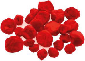 Pompony rozmiar: 25, 35, 40mm ilość: 24 szt kolor: czerwony