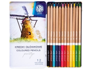 Kredki owkowe z drewna cedrowego okrge w metalowym pudeku ASTRA PRESTIGE - 12 kolorw [opakowanie=12szt]