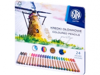 Kredki owkowe z drewna cedrowego okrge w metalowym pudeku ASTRA PRESTIGE  24 kolory [opakowanie=6szt]