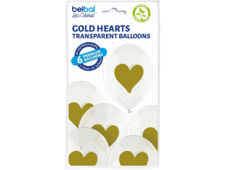 Balony BN06-421 crystal - zote serca - op.6szt.