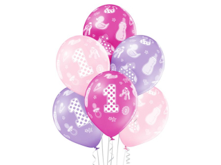 Balony BN06-191 - 1 urodziny dziewczynki - op. 6 szt. PROM